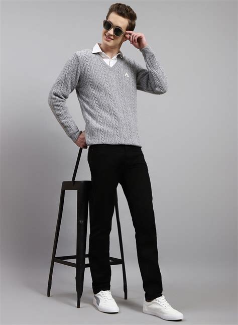 Buy Men Grey Self Design Lamb wool Pullover Online in India - Monte Carlo