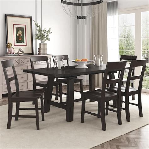 Buy 7-Piece Espresso Industrial Style Dining Table Set Extendable Table ...