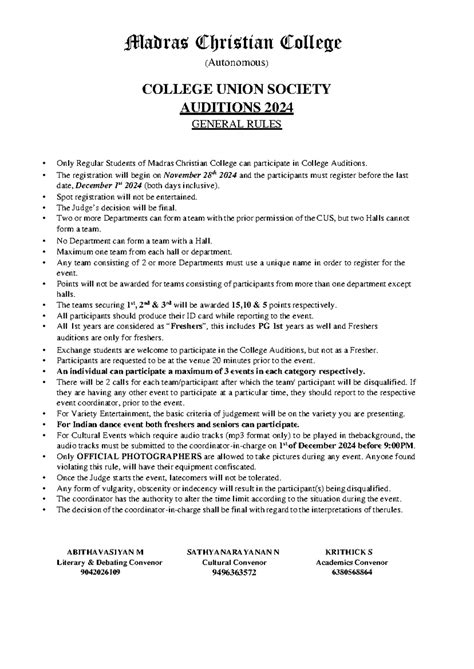 Auditions '24 RULE BOOK Final - Madras Christian College (Autonomous ...
