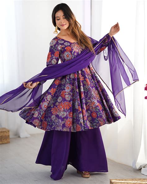 Purple Color Roman Silk Discharge Printed Plazzo Suit – TANHAI