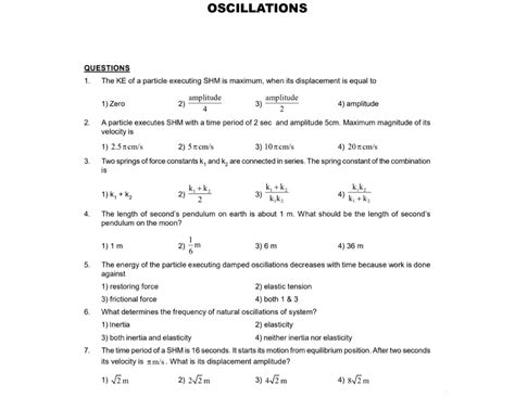 Questions on oscillation - Plus one physics - Studocu