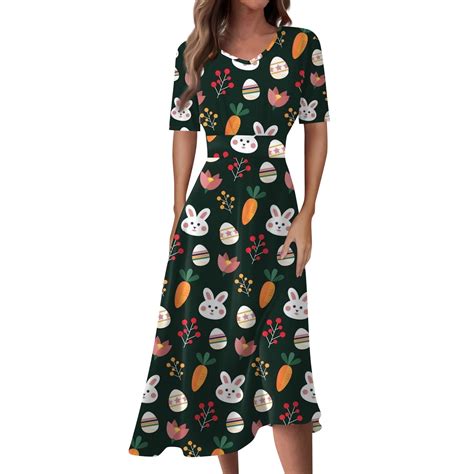 DENGDENG Easter Plus Size Dresses for Curvy Women Eggs V Neck Short ...