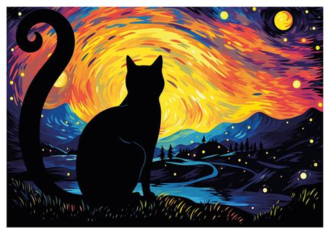 Starry Night Black Cat
