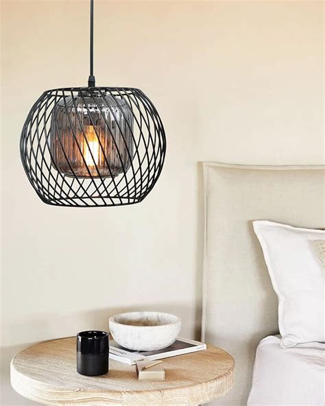 Buy Homesake® Metal Black Twister Cage Pendant Lighting with Glass ...