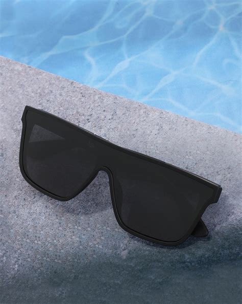 Black and Metallic Toned with Black Polarised Shield Sunglass for men ...