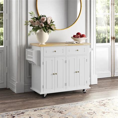 Kitchen Island Table: 35.4’’ White Kitchen Cart with Solid Wood Top ...