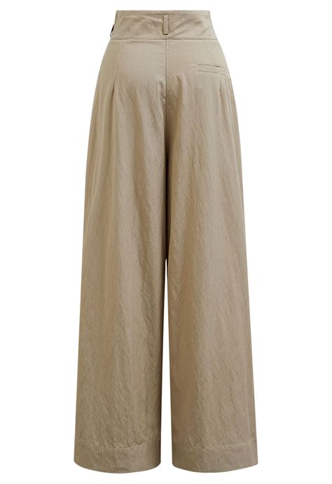 Casual Belted Wide-Leg Pants in Khaki - Retro, Indie and Unique Fashion