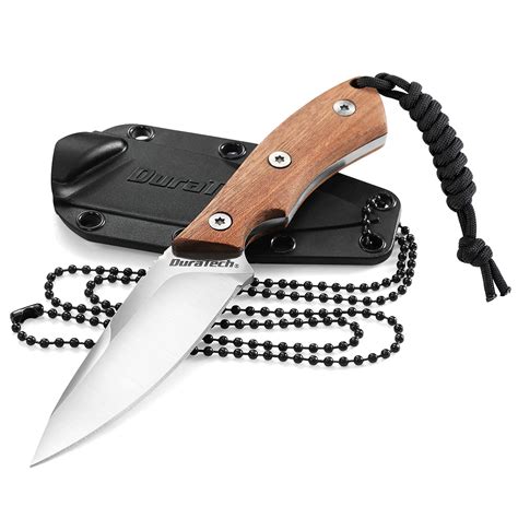 DURATECH Compact Fixed Blade Knife, 6-inch Neck Knife, 3-inch Blade, Full Tang, Wood Handle with ...