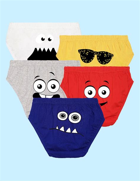 Nusyl Boys printed briefs combo-pack of 5(White,Red,Yellow,Grey,Royal