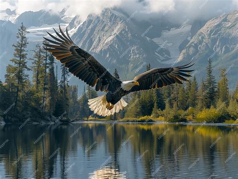 Bald Eagle Flying Over a River in the Mountains | Premium AI-generated ...