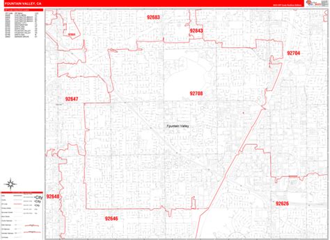 Fountain Valley California Zip Code Wall Map (Red Line Style) by ...