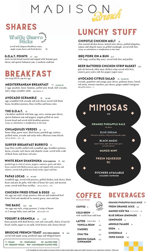 Weekend Brunch Menu — Madison