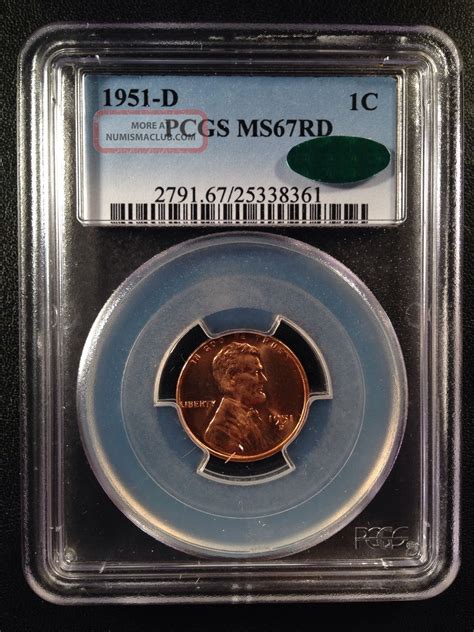 1951 - D Lincoln Wheat One Cent Pcgs Ms67rd Cac 25338361