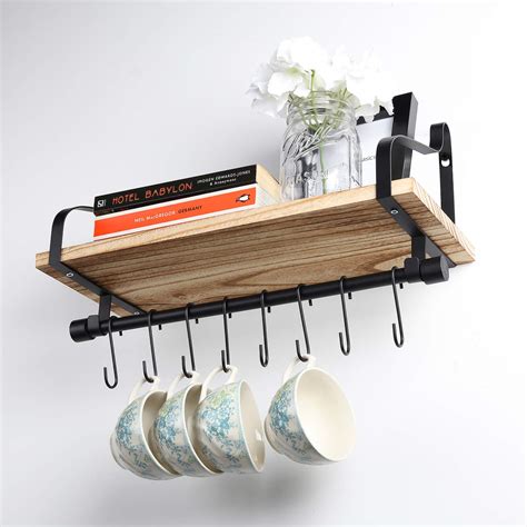 Buy TJ.MOREE Coffee Shelf Wall Mounted, Kitchen Shelf with 8 Hooks ...
