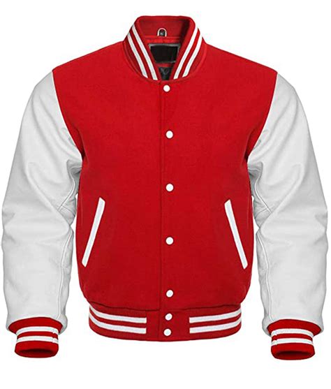 Men's College Bomber Red and White Varsity Jacket - Jackets Expert