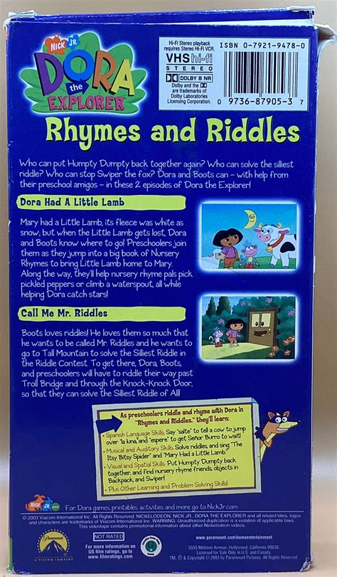 Dora the Explorer - Rhymes and Riddles VHS 2003 Nick | Ubuy India