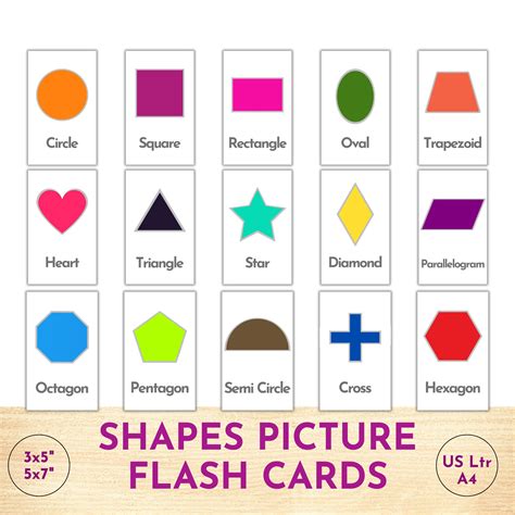 Shape Flashcards for Kids Homeschool Printable, Geometric Shapes Flash Cards Pre School Pre K ...