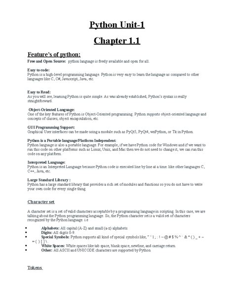 Python Unit notes - Python Unit- Chapter 1. Feature’s of python: Free ...