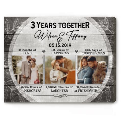 3rd Anniversary Gift Custom Photo Canvas, Personalised 3rd Wedding ...