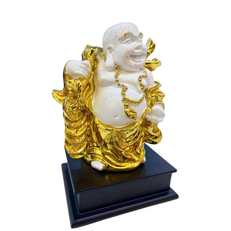 Laughing Buddha Idol – Gold Finish Resin Statue | Home & Office ...