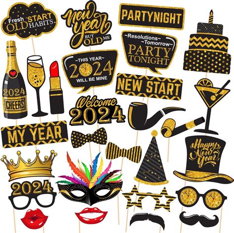 LUDALY 24 Pcs New Years Eve Photo Booth Props Happy New Year ...