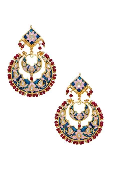 Buy Multi Color Stones Meenakari Chandbalis by Just Shradhas Online at ...