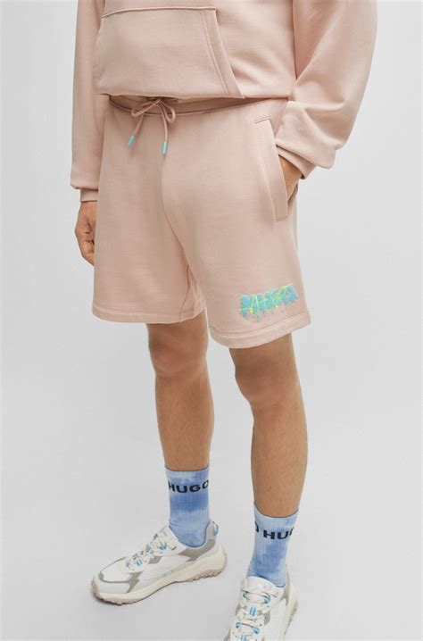 HUGO - Cotton-terry shorts with new-season logo - light pink