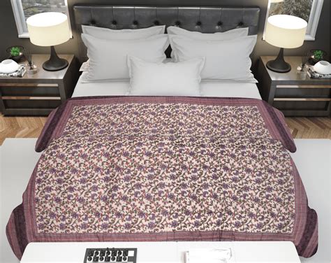 Purple Flower Mughal Print Jaipuri Razai /Quilt – Lushfab Jaipur