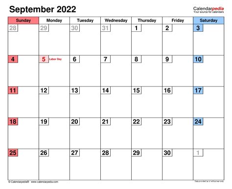September 2022 Printable Calendar - Printable Word Searches