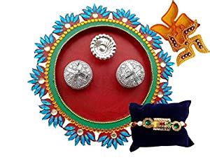 Unique Arts Flower Cut Decorated Pooja Thali with Rakhi and Swastik ...