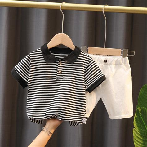 Striped Polo Tshirt and shorts set – BabyMonk
