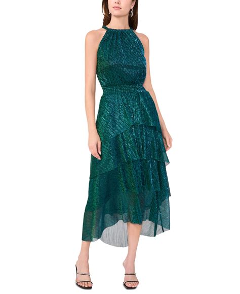 1.state Women's Crinkle Metallic Layered Maxi Dress In Dazzling Jade ...