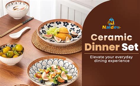 NAIDEV Ceramic Floral Dinner Set With Plates And Bowls, Ramen ...