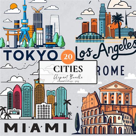 Cities Clipart Bundle | 20 PNG | City Landscapes PNG Travel Clipart ...