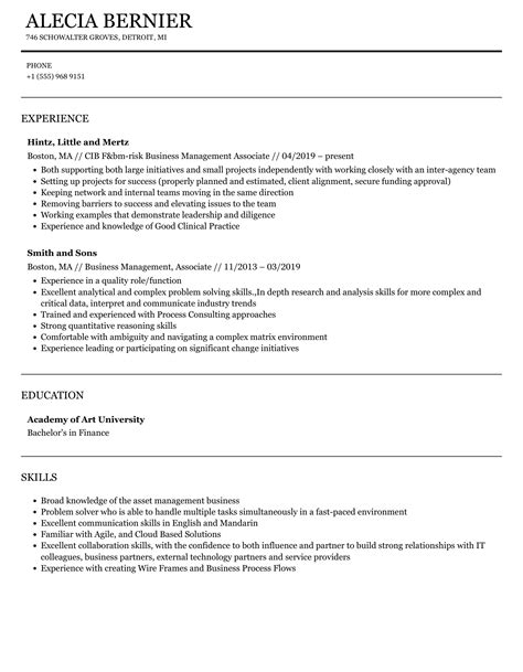 Business Management Associate Resume Samples | Velvet Jobs