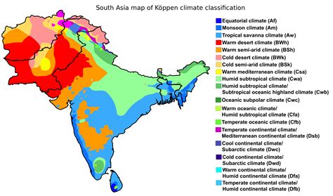 South Asia map of Köppen climate classification | Asia map, South asia ...