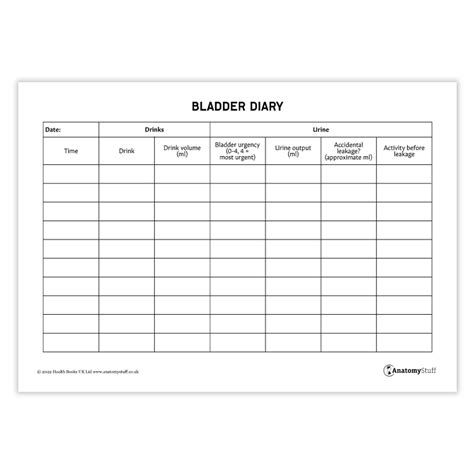 Printable Bladder Diary PDF | Track Fluid Intake & Urine Output | AnatomyStuff