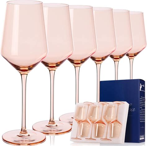 Amazon.com | comfit Blush Pink Wine Glasses Set of 6-14 oz, Unfading ...