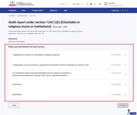 Form 10B User Manual | Income Tax Department