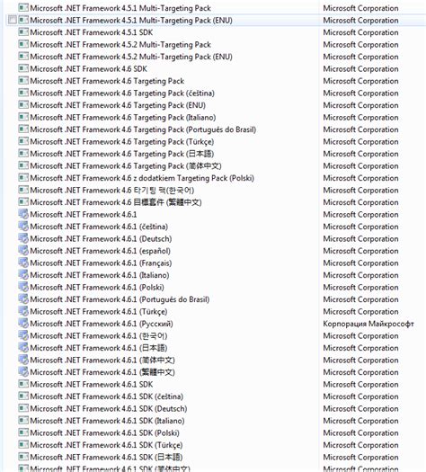 windows 7 - How to uninstall all .NET Framework 4.6.1 Language and Targeting Packs at once ...