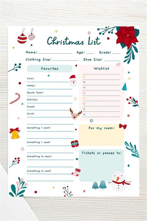 Kids Christmas Wish List, Printable Gift Wish List, Children's X-mas ...