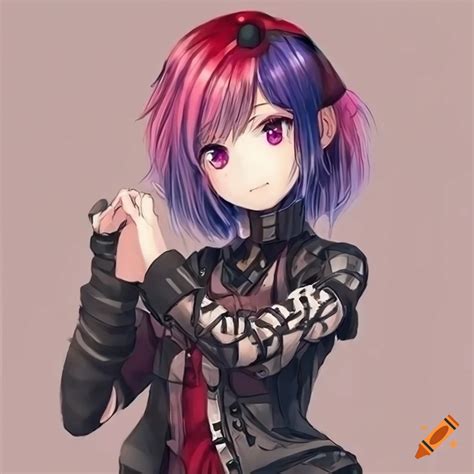 Sci-fi cute emo anime girl with pixie haircut wearing combat boots on ...