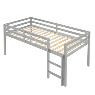 Buy Twin Size Low Loft Bed with Slide Loft Bed Pine Wood Bed Solid Wood ...