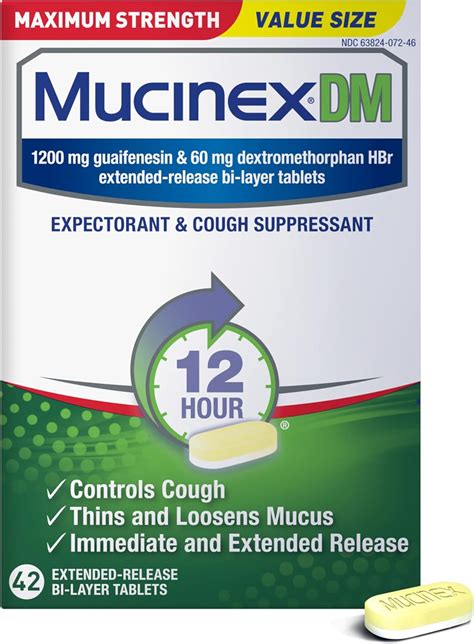 Mucinex DM 12Hr Maximum Strength Chest Congestion & Cough Medicine For Adults, Cold And Cough ...