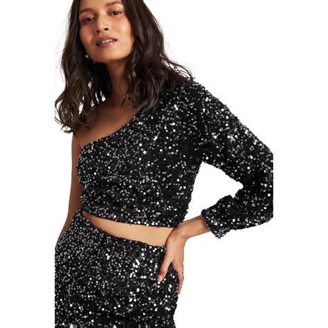 The Label Life Women's Regular Fit Black Sequin One Shoulder Top (KPP ...