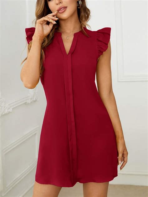 SHEIN Clasi Notched Neckline Ruffle Trim Dress | SHEIN USA