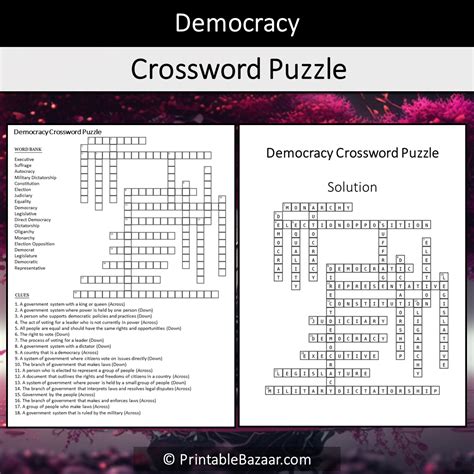 Democracy Crossword Puzzle Worksheet Activity Printable PDF ...