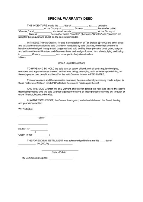 Special Warranty Deed Example - Free Printable Documents