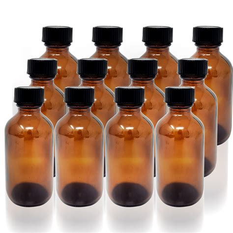 12 Pack (2 oz) 60ml Essential Oil Amber Glass Bottles - Round Boston ...