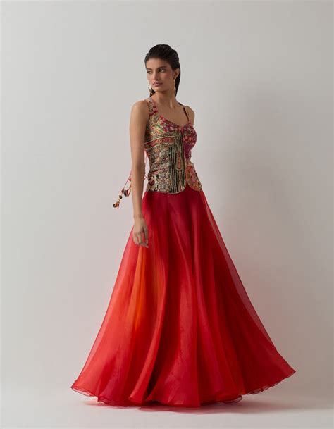 Multi Corset and Red Skirt Set – AUM Ashima Asit